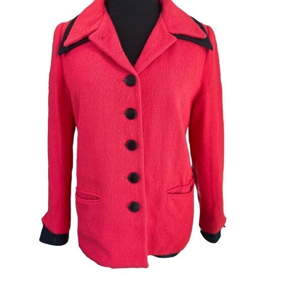 CHRISTIAN DIOR VINTAGE WOOL RED AND BLACK BLAZER SIZE 8 - Picture 6 of 8